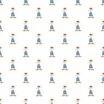 Repeating pattern with flat design girl skateboarding Stock Illustration