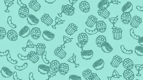 Repeating pattern of food and drink icons ideal for restaurant menus Stock Footage 327766735