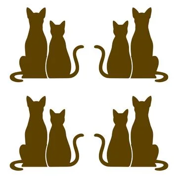 A repeating pattern of four brown cat silhouettes sitting in pairs on a whi.. Stock Illustration