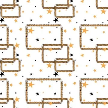 Repeating pattern with frames and stars. Background with gold and black stars. Stock Illustration