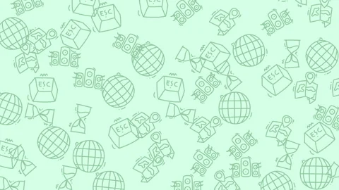 Repeating pattern of globes, escape keys, and crowns. Suitable for backgrounds,  스톡 동영상 333576124
