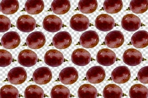 Repeating pattern of glossy, dark red grapes arranged in a grid against. Stock Photos