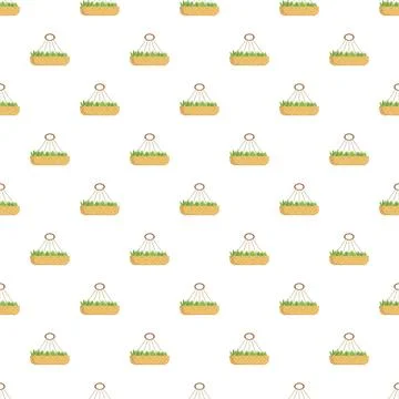 Repeating pattern of green plants in hanging baskets Stock Illustration