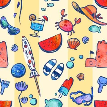 Repeating Pattern Illustration Of Travel And Vacation Icons Stock Illustration