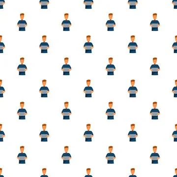 Repeating pattern with male character using laptop Stock Illustration