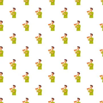 Repeating pattern of man eating hot dog Stock Illustration