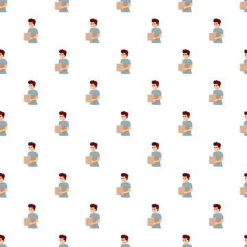 Repeating pattern with man holding delivery box Stock Illustration
