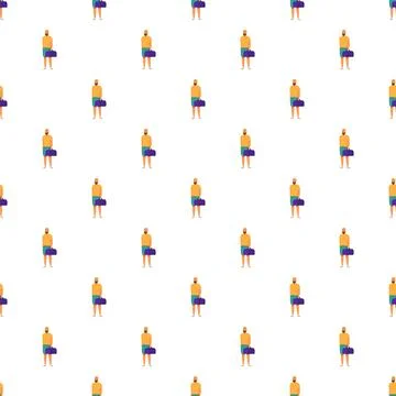 Repeating pattern of a man holding a purple travel bag Stock Illustration