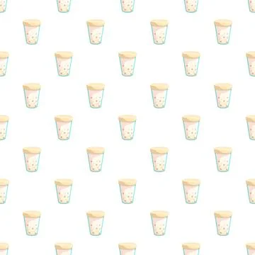 Repeating pattern with many stylized bubble tea glasses Stock Illustration