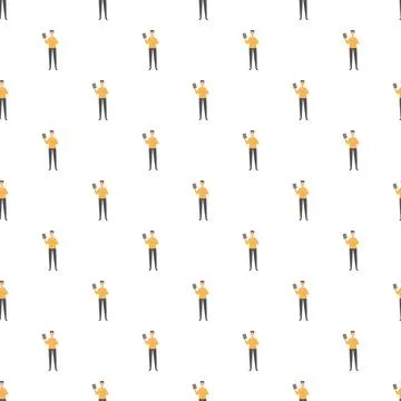 Repeating pattern of men holding mobile devices Stock Illustration