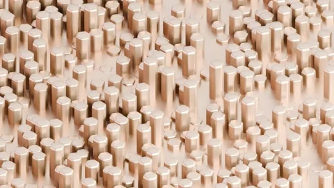 A repeating pattern of metallic gold and beige cylindrical columns arranged in a Stock Footage 340238342