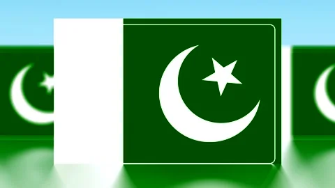 A repeating pattern of the national flag of Pakistan displayed in a row Video stock 343642473