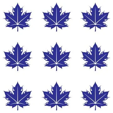 A repeating pattern of nine blue maple leaves arranged in a three by three .. 스톡 일러스트