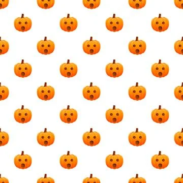 Repeating pattern of orange spooky pumpkins on a white background 스톡 일러스트