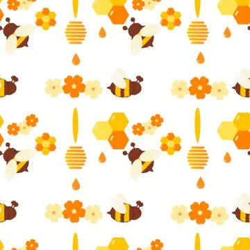 Repeating pattern for packing honey products. Organic and natural honey. Illustrazione stock