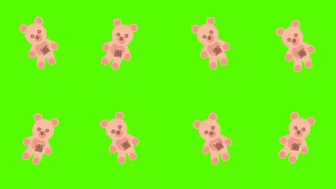 Repeating pattern of pink bears. Baby teddy bear isolated on a green background Stock Footage 240626472