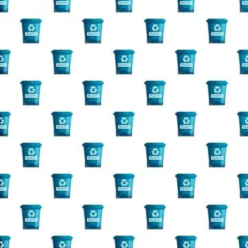 Repeating pattern of plastic recycling bins on white background Stock Illustration
