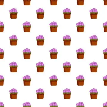 Repeating pattern of potted pink flowers on white background Stockillustratie