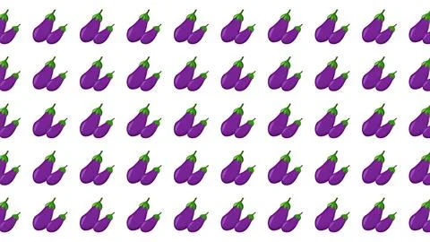 Repeating pattern of purple eggplant illustrations on white background for .. Stock Illustration