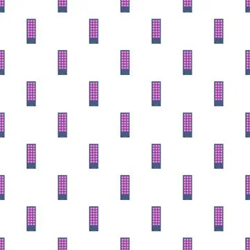 Repeating pattern with purple grid buildings on white background Stock Illustration