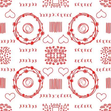 Repeating Pattern Of Red And White Doodles 스톡 일러스트