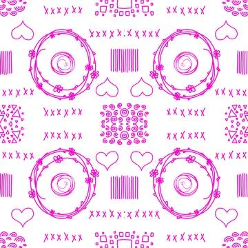 Repeating Pattern Of Red And White Doodles Stockillustratie