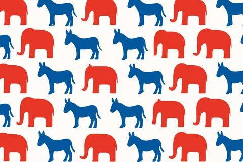 Repeating Pattern of Red Elephants and Blue Donkeys Stock Illustration