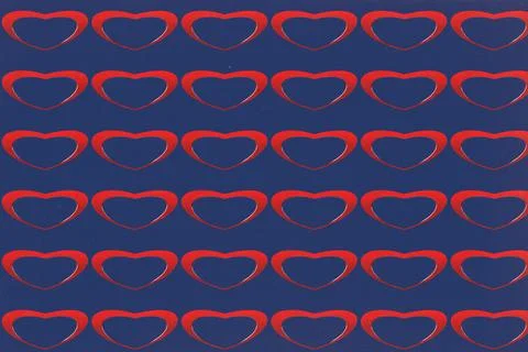 Repeating pattern of red heart outlines on a dark blue textured background Stock Illustration