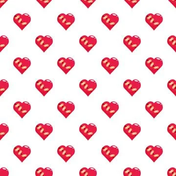 Repeating pattern of red hearts with mended stitches 스톡 일러스트