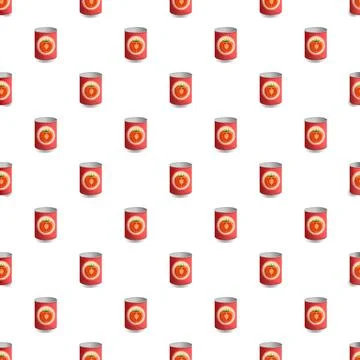 Repeating pattern of red tomato cans on white background Stock Illustration