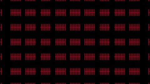 Repeating pattern of red vertical lines and H shapes on black background te.. Stock Footage 330475787