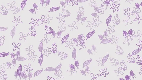 Repeating pattern of scattered purple flowers and leaves for backgrounds, textil Vídeo Stock 333811280
