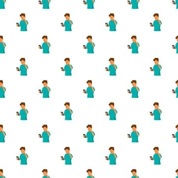 Repeating pattern showing man experiencing neck pain from smartphone use Stock Illustration
