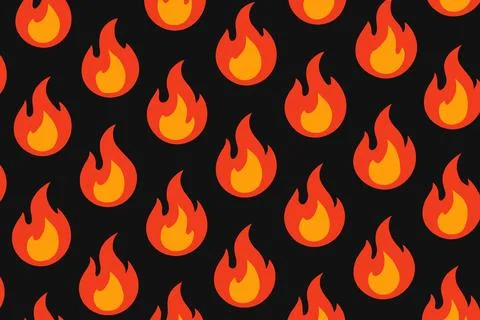 Repeating Pattern of Simple Red and Orange Flames on Black Background イラスト素材