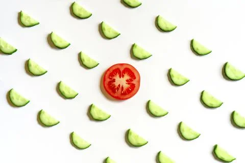 Repeating pattern of sliced semicircles of fresh raw vegetable cucumbers for  Stock Photos