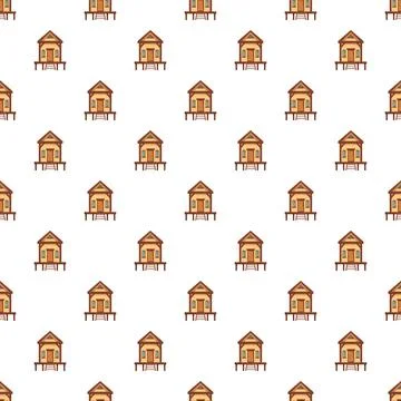 Repeating pattern of small simple wooden houses on stilts イラスト素材