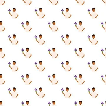 Repeating pattern of smiling man holding flowers Stock Illustration