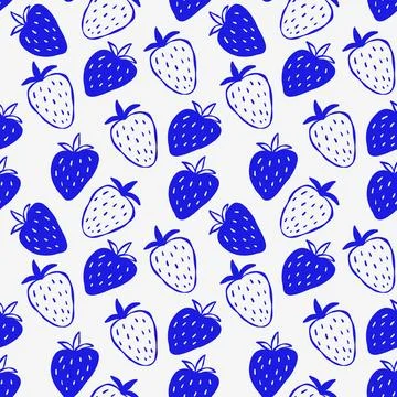 Repeating pattern of strawberries in blue shades Stock Illustration