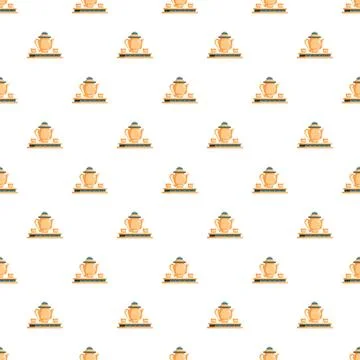 Repeating pattern of teapots and cups on trays Stock Illustration