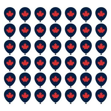 A repeating pattern of thirty five dark blue balloons each featuring a red .. 스톡 일러스트