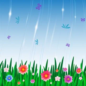 Repeating pattern tile with flowers and insects Stock Illustration