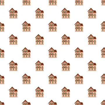 Repeating pattern of traditional alpine houses on white background Illustrazione stock