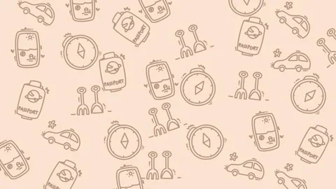 Repeating pattern of travel related items and symbols. Stock Footage 321320227