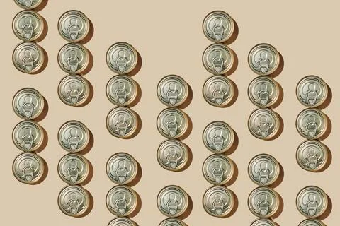 Repeating pattern of unopened food cans Stock Photos