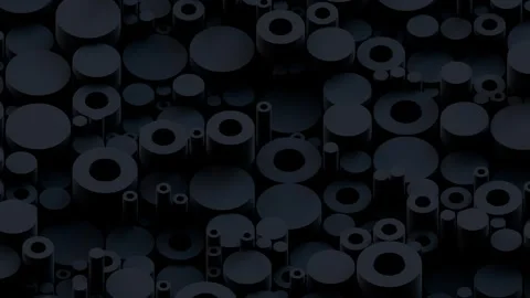 A repeating pattern of various sizes of dark gray and black cylinders creating a Stock Footage 340237817