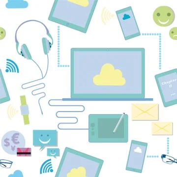 Repeating Pattern Vector Illustration Of Communication Technology Devices 스톡 일러스트
