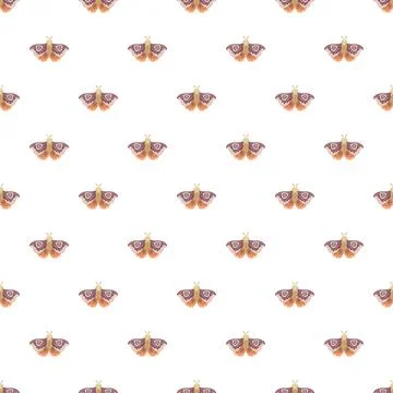 Repeating pattern of vintage style moths with orange and purple wings Stock Illustration