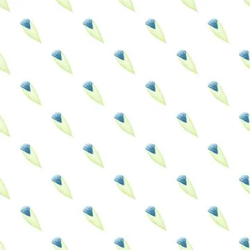 Repeating pattern of watercolor blue and green plant buds Stock Illustration