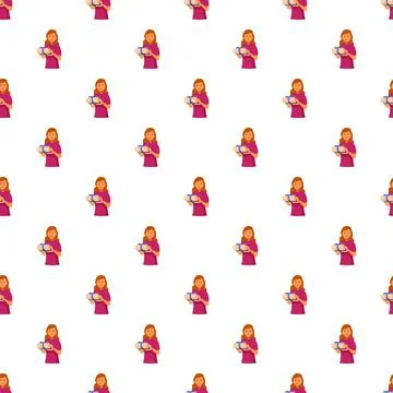 Repeating pattern with woman holding gift box Stockillustratie
