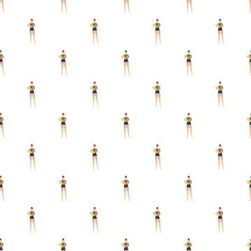 Repeating pattern of a woman playing a french horn Stockillustratie